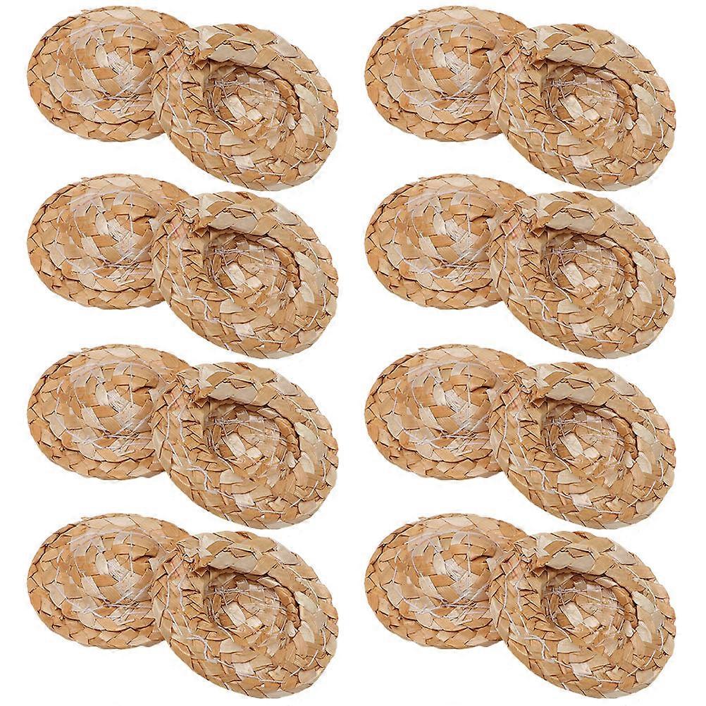 Small Woven Straw Hat Decorative Prop for Doll Use 80Pcs