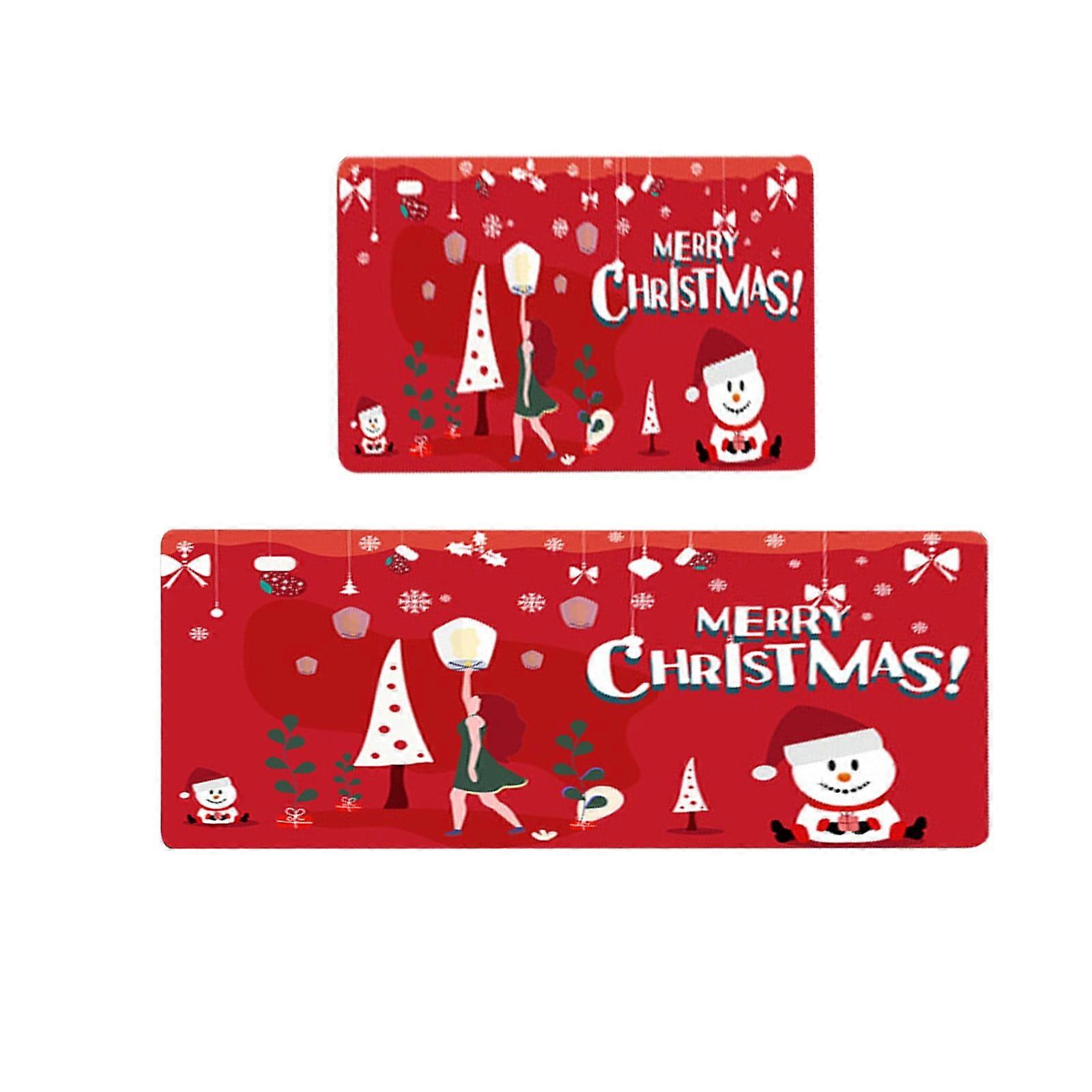 SUSHANG Christmas Kitchen Doormat Set - 2 Non-Slip Rugs with Rubber Backing, Merry Christmas Snowman Design, Indoor Floor Mat Runner Compatible with