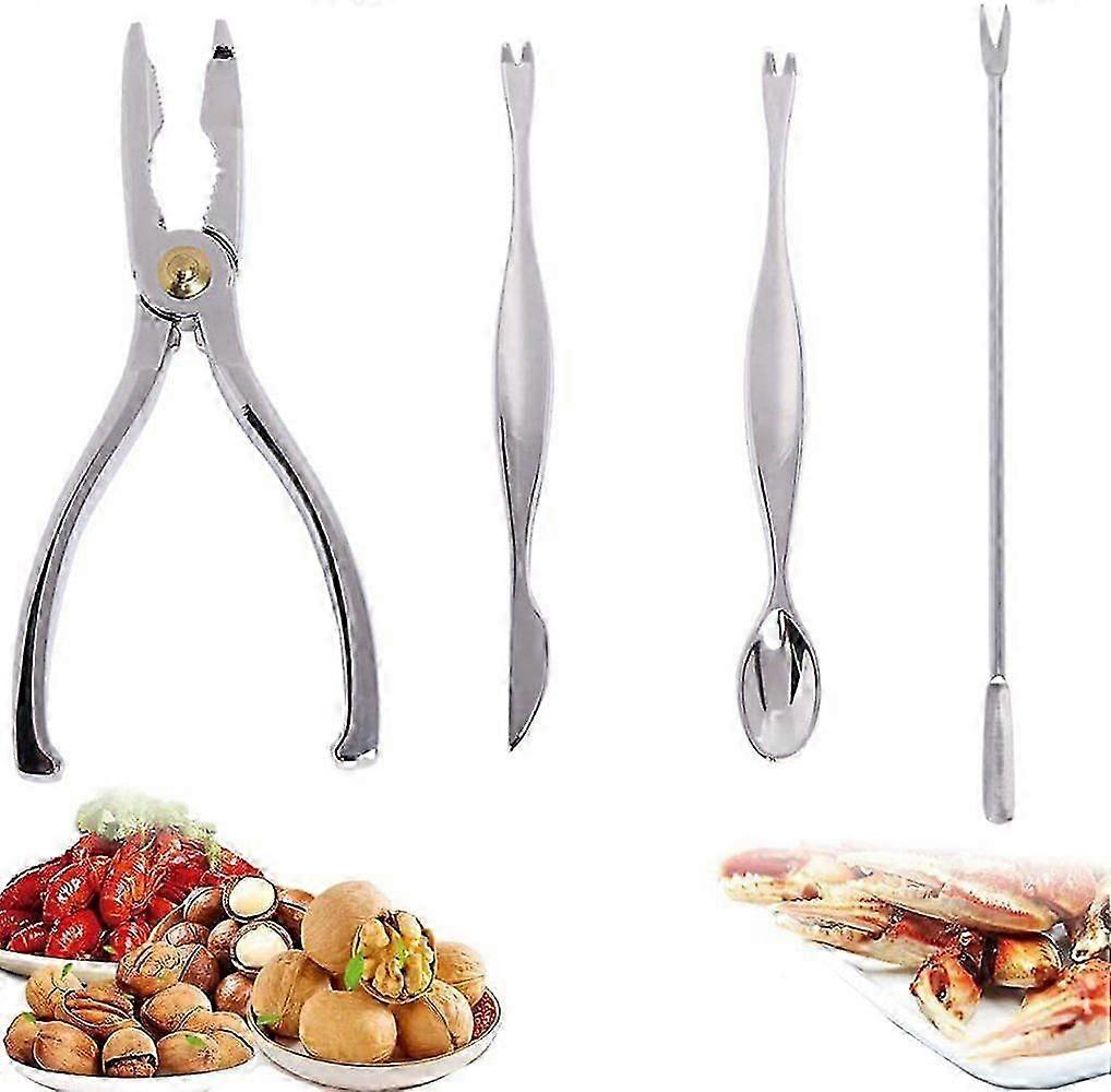 New products in 2023,4 Piece Stainless Steel Seafood Tool Set Lobster Crab Cracker Stainless Steel Crab Crab Clip Lobster Fork Cracker Tool Set Seaf