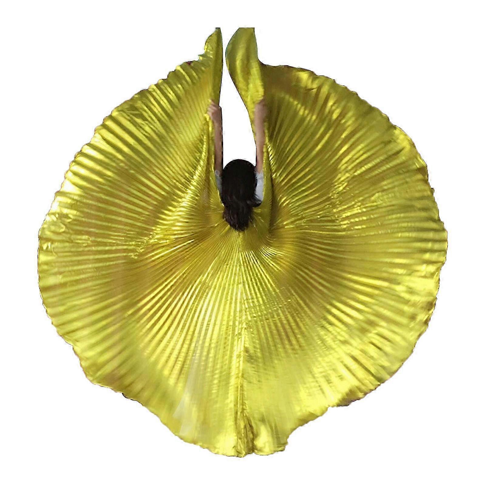 1 Set Performance Cape with Telescopic Rod 360 Degree Belly Dance Wings Egyptian Costume Pleated Bright Color Luster Surface Halloween Performance Pro