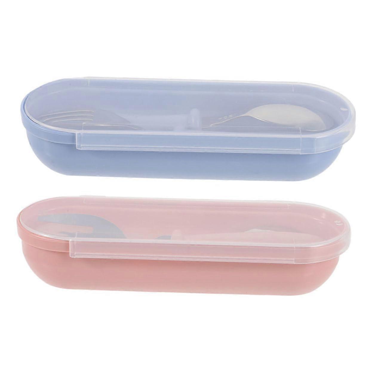 Stainless Steel Cutlery Spoons And Forks Set With Plastic Handles, 2 Sets, Portable Storage Boxes, Safe Easy Grip