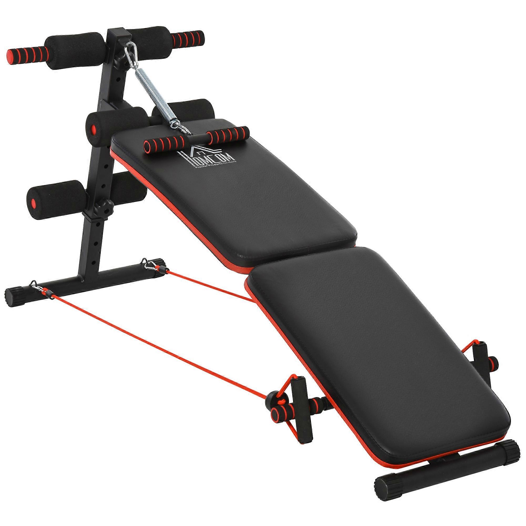 Banc de musculation pliable et réglable avec cordes d'exercice 110 kg Noir Rouge
