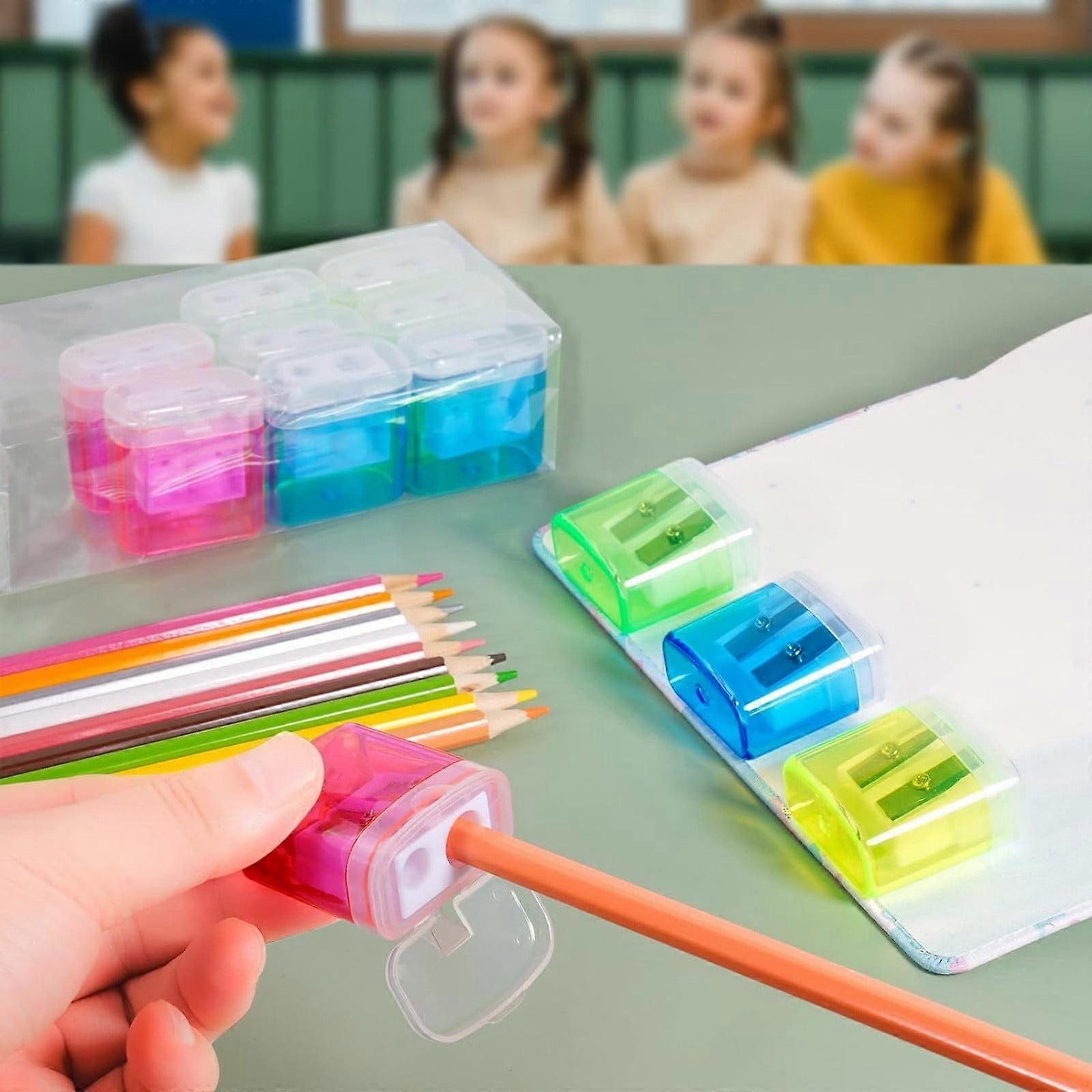 Jacenvly 4Pcs Double Hole Pencil Sharpener with Cover, Portable Manual Sharpener for Kids, School, Office - Compatible with standard pencils