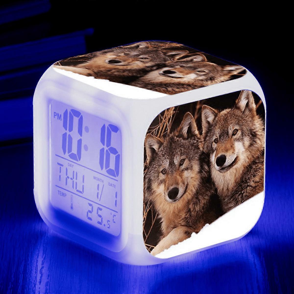 LED Alarm Clock with Wolf Pattern - Glowing Colorful Digital Desk Clock, Compatible with HTNL#1015, Gift for Kids & Adults