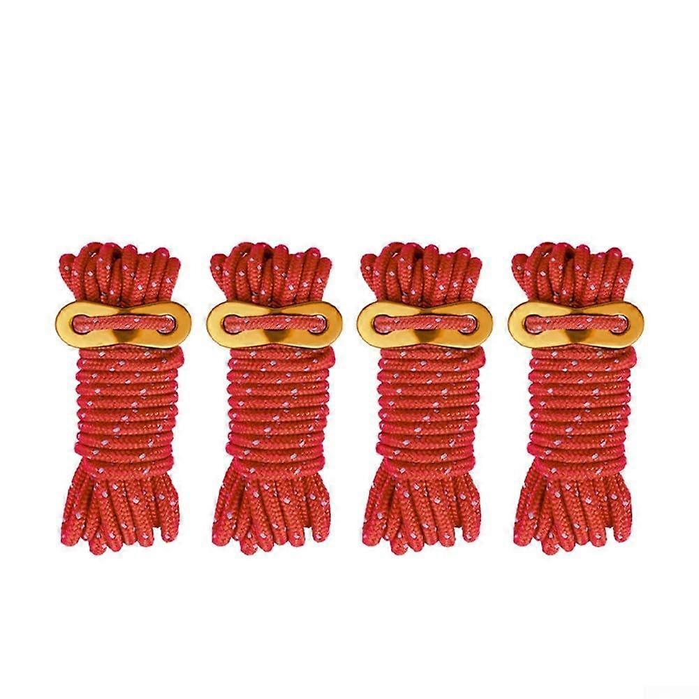 Tent Guy Line 4mm x 4m Reflective Rope, Red 4Pack, Tension Adjusters, Visibility PPPolyester Cord For Camping