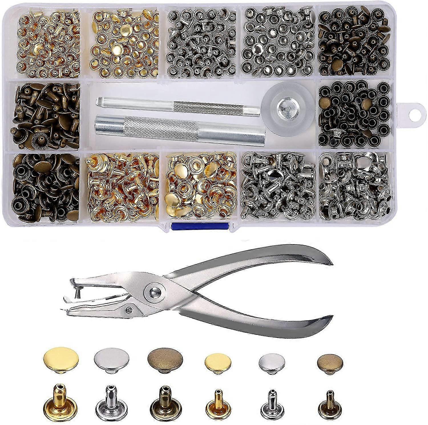 Leather Rivets 240 Set 2 Sizes Double Rivet Tubular Metal Studs With 3 Pieces Fixing Tool And Punch