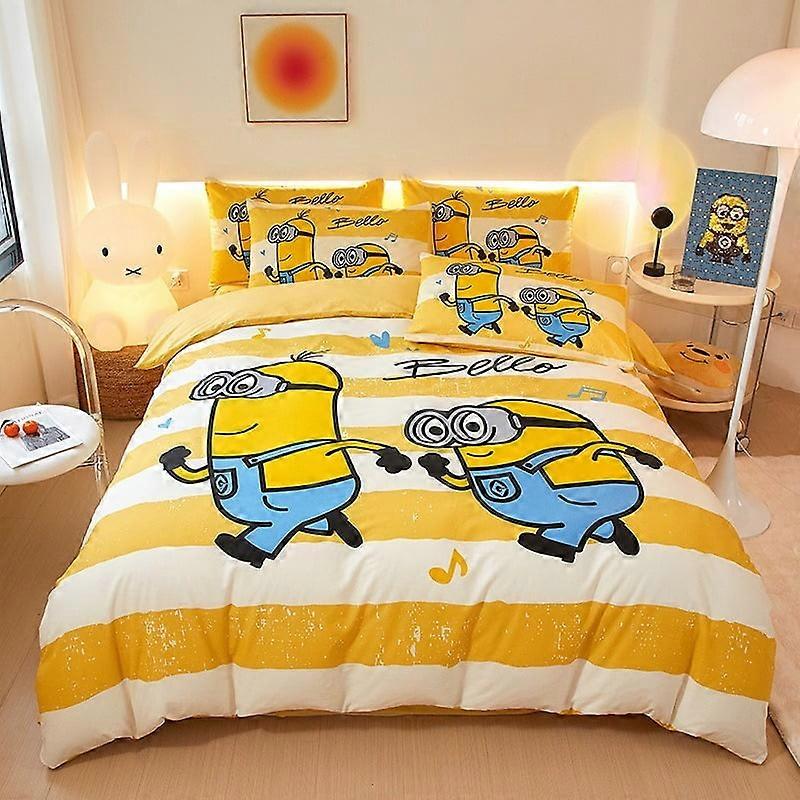 Minion-överdrag örngott, tecknat sängkläderset, barnset heminredning, pojke- och flickatäckeset tredelat sängkläderset