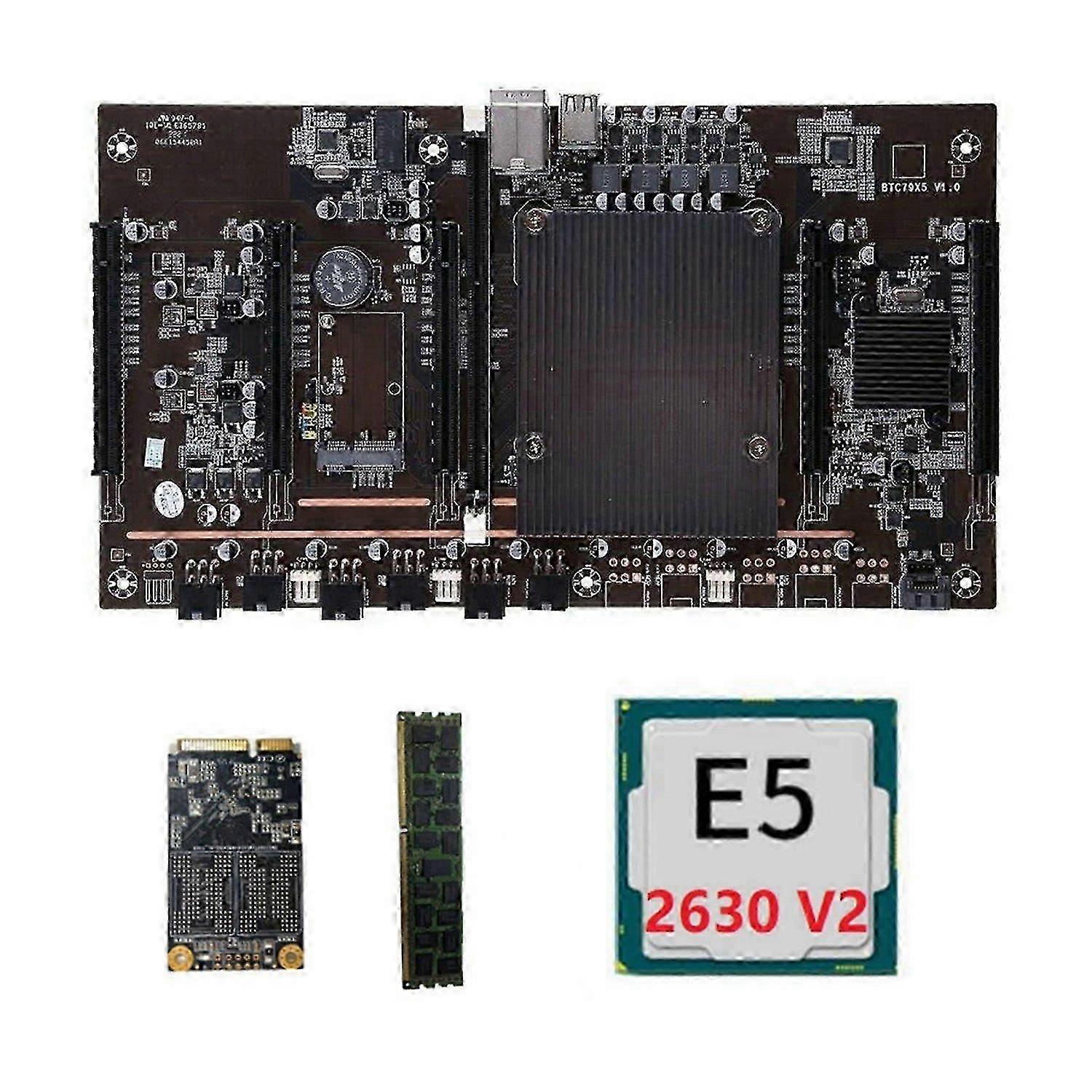 X79 BTC Miner Motherboard with E5 2630 V2 CPU RECC 8G DDR3 RAM 120G SSD 5X PCIE Support 3060 3070 3