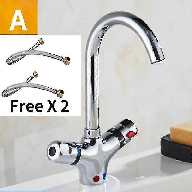 Exquisite The Higher Thermostatic Mixer Kitchen Faucet Cold And Hot Water Mixer Short Nose Double Handle Chrome Finish Basin Automatic