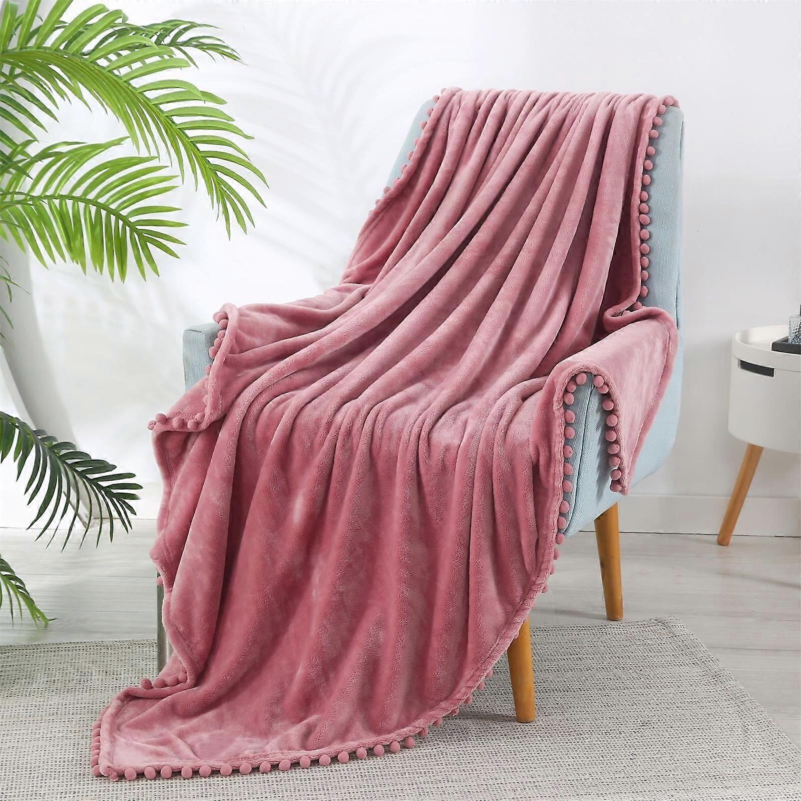 WinysinSolid Color Flannel Blanket Plain Fringed Blanket Office Blanket