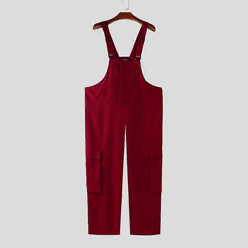 INCERUN Men Strap Solid Color Dungarees Long Harem Overalls Jumpsuits
