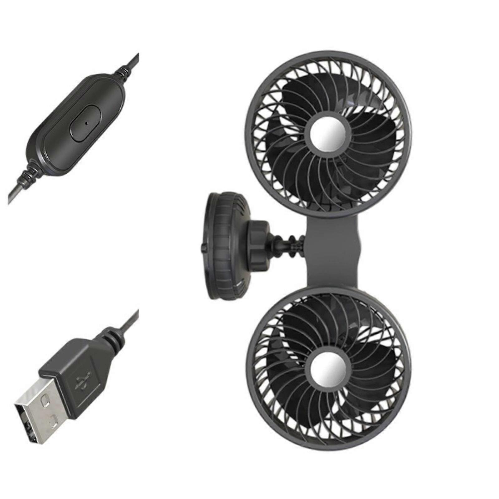 Two Head Adjustable Car Fan With Secure Suction Mount Universal Vehicle Quiet Operation For Long Drives Outdoor Multicolor