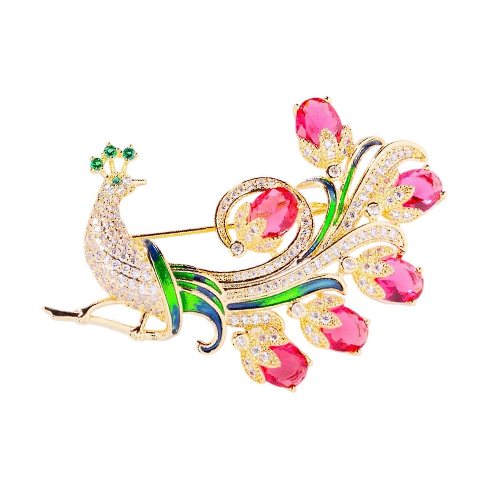 Compact Peacocks Brooch Lightweight 11g Crafted from Sturdy Alloy Featuring Elegant Motifs Perfect for Enhancing Scarves or Fashion Ensembles.