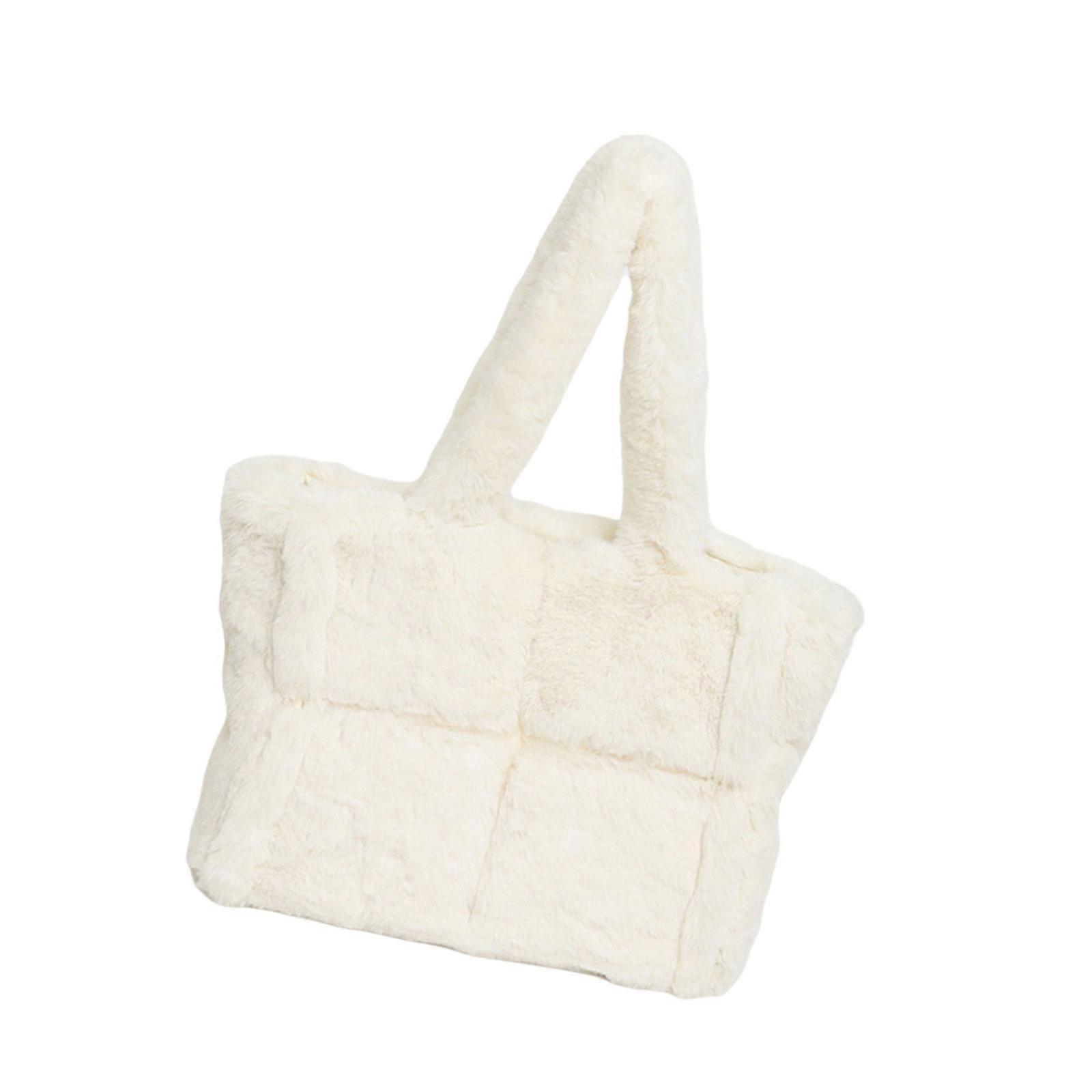 حقيبة يد أفخم معاصرة مع حقيبة مقبض علوي داخلية واسعة حقيبة شتوية مبطن للعمل والأنشطة الترفيهية أبيض