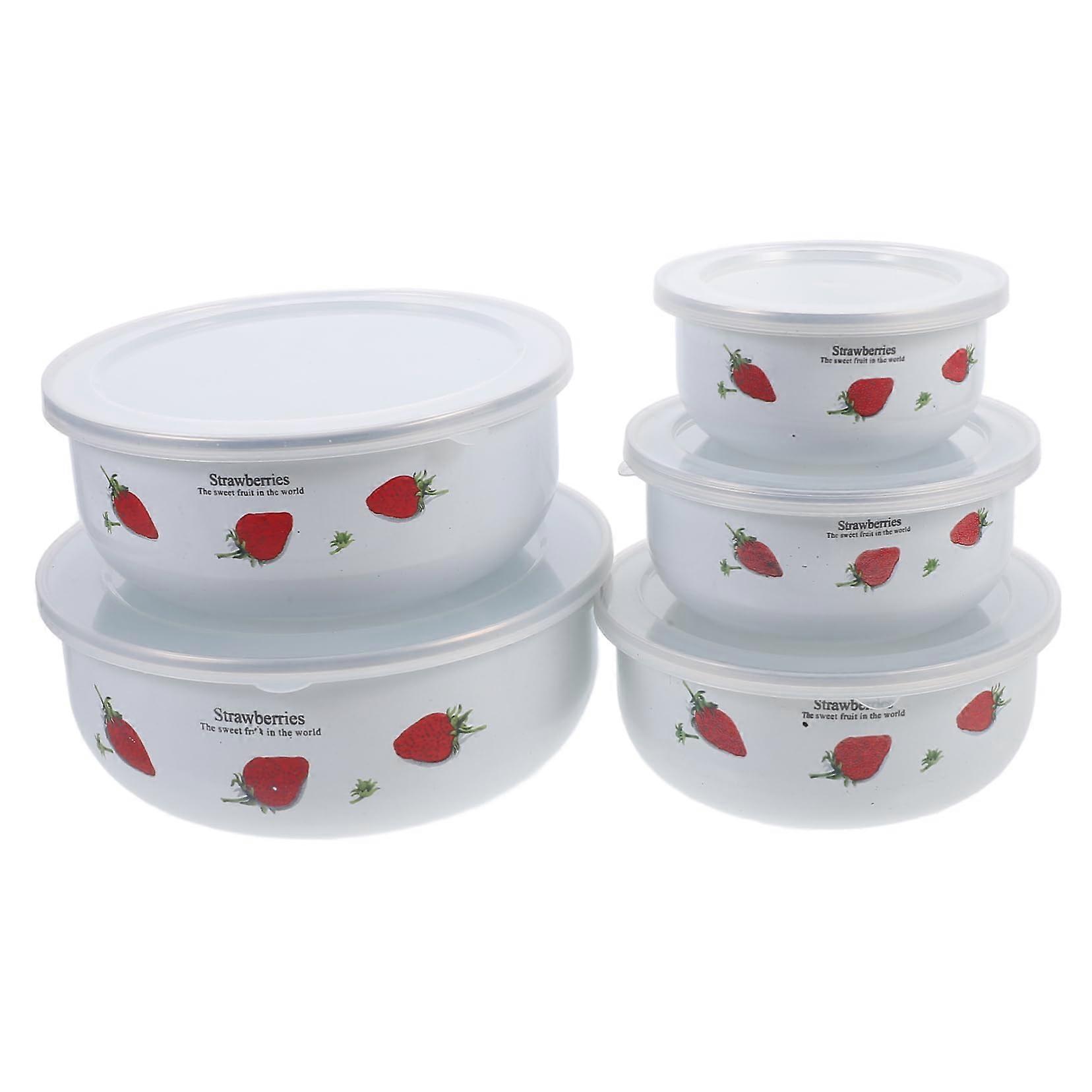 5Piece Enamel Mixing Bowls Set with Lids Stackable EasyClean Salad and Food Storage for Kitchen
