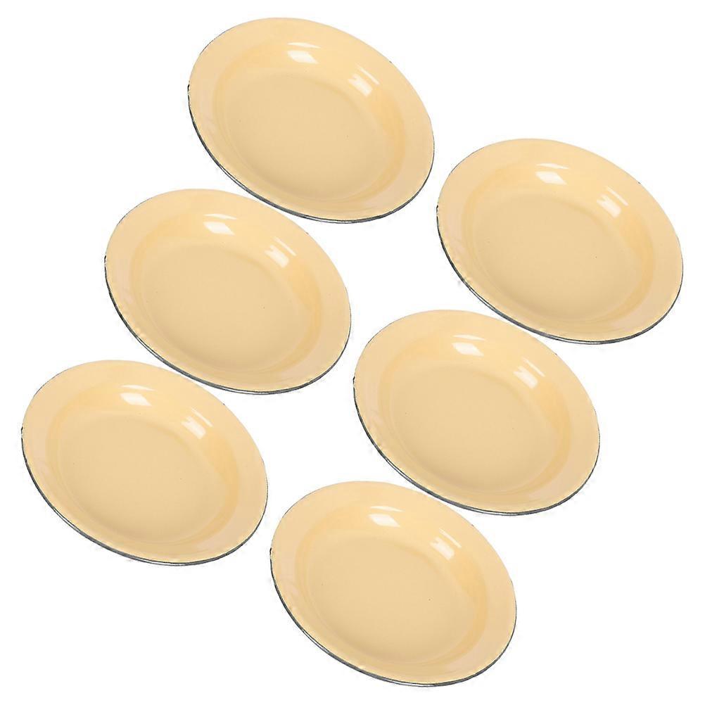 Yellow Vintage Enamel Dinner Plates for Fruit Serving 6Pcs Set