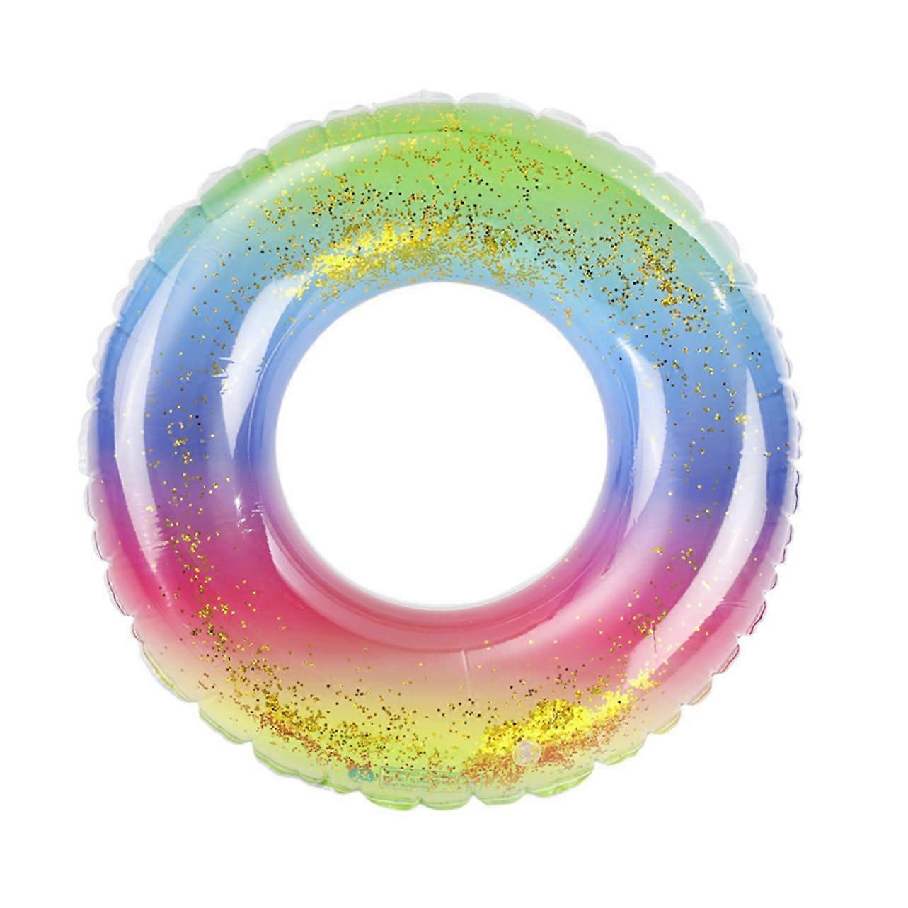 Rainbow PVC Swim Ring with Shimmering Sequins for Beach and Pool Floating Fun