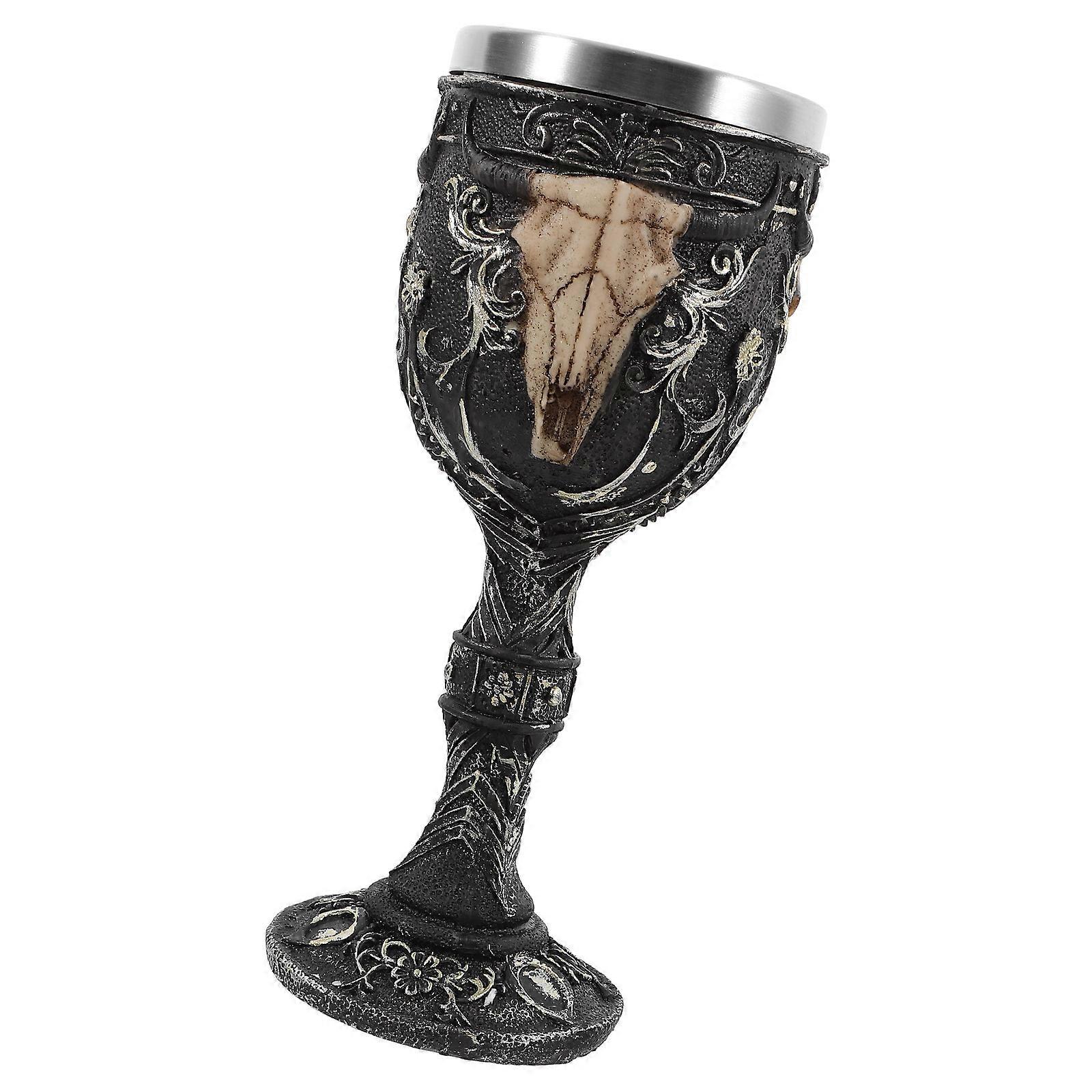Skull Wine Cup Stainless Steel Goblet for Drinking Use with Resin Skull Pattern
