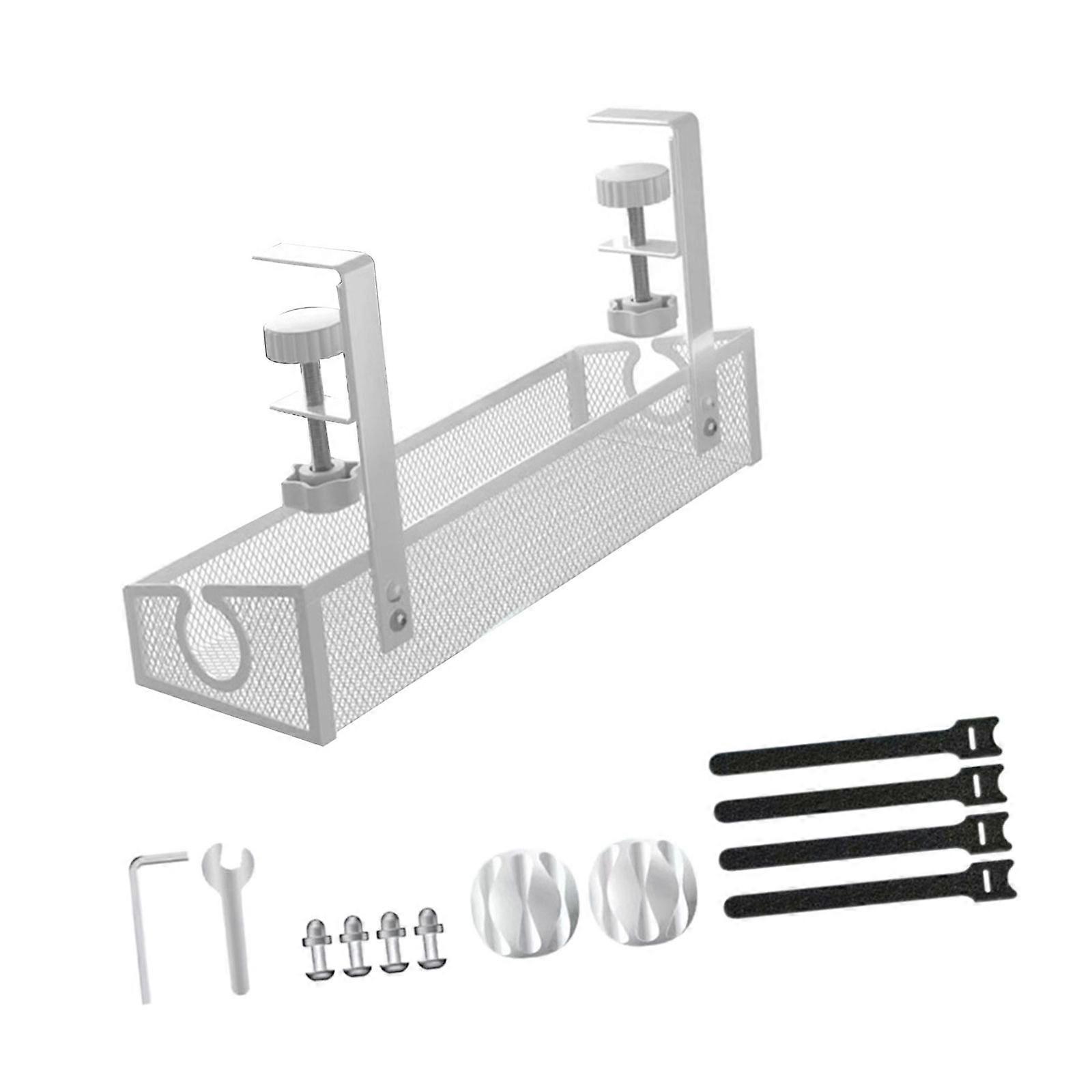 Without Drilling Under Desk Cable Management Tray Quick Setups for Organizing Cords and Adapters Home or Office  White