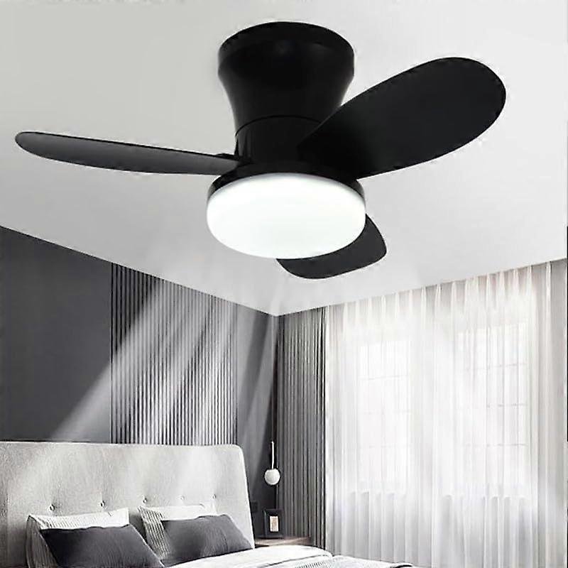 65cm Silent Ceiling Fan Light Remote Control, 6Speed LED, Reversible 3Blade, Dimmable Light, Smart Timer, Black
