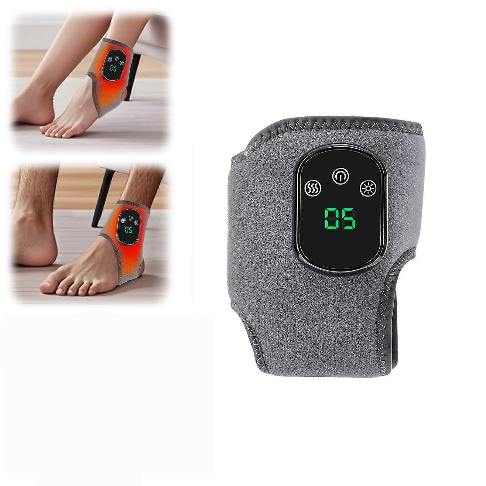 Foot Massager with Heat and Vibration, 3 in 1 Heated Foot and Ankle Wrap, 5 Heat Levels, Grey