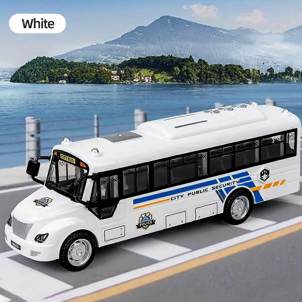 1pc Cool Bus Toy, Large Size School Bus Model With Sound And Light Effects, Pull-Back And Pull-Forward Functions, Open-Door Toy