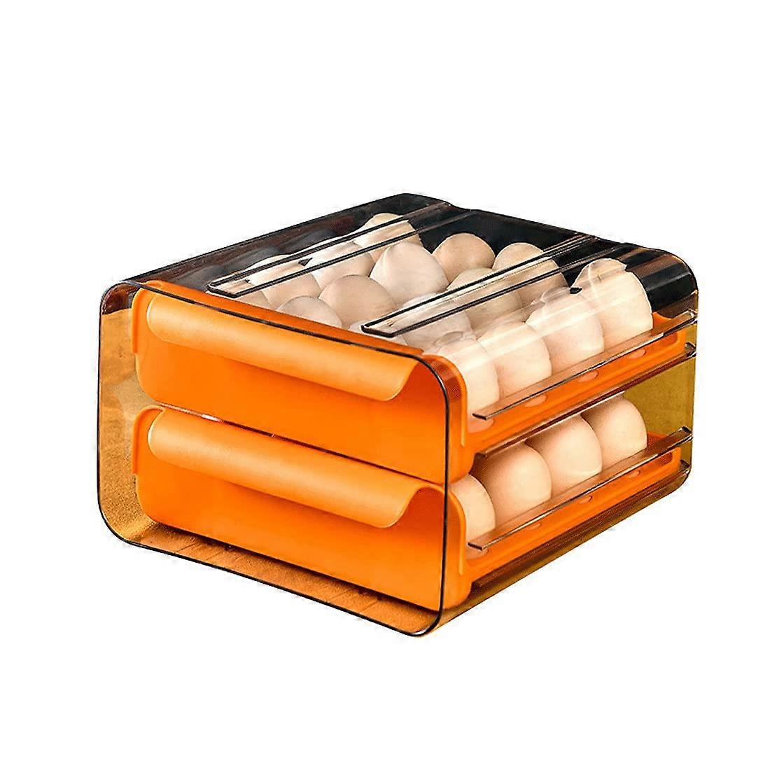 2 Pack Stackable Egg Holder for Refrigerator with Clear Lid, SpaceSaving Plastic Egg Tray, Orange 21x29.4cm