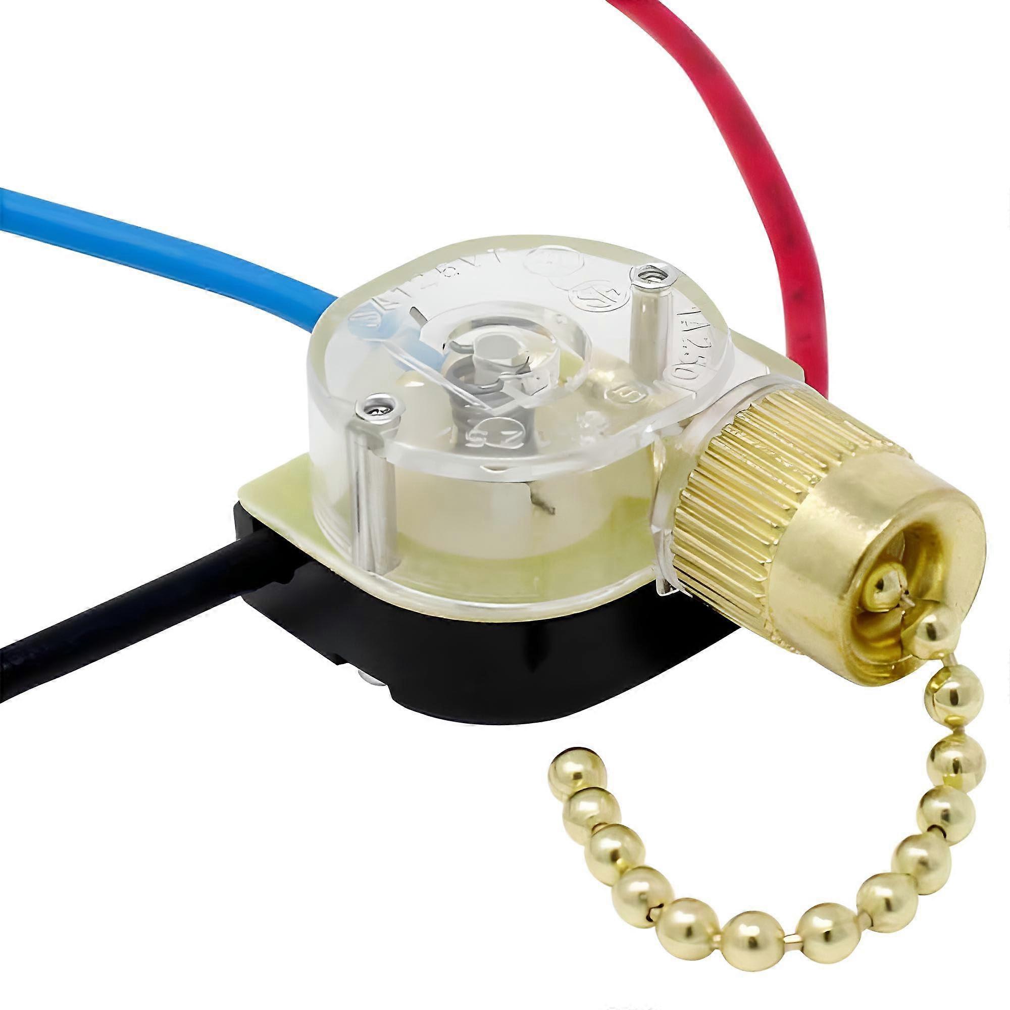 Universal 3 Wire Ceiling Fan Pull Chain Switch Replacement Brass Finish, 4 Position Light Control