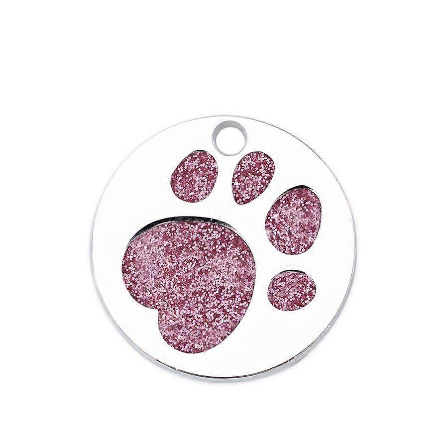 Enamel Pendants with Platinum Plated Alloy Findings and Glitter Powder Flat Round with Dog Paw Prints Flamingo 25x1.7mm Hole: 2.6mm