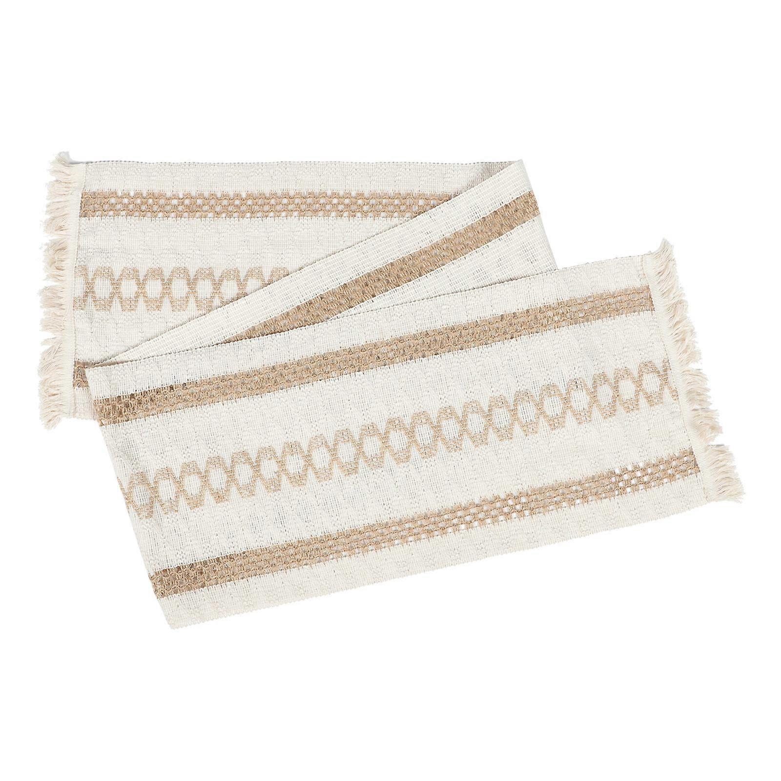 Dining Table Runner Rustic Tassel for Farmhouse Decor 5Pcs Khaki Cloth