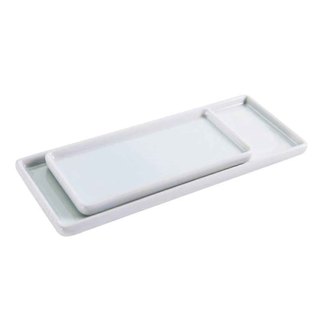 2pcs White Ceramic Bathroom Tray Set with Smooth EasyClean Surface for Vanity Countertop Organizer