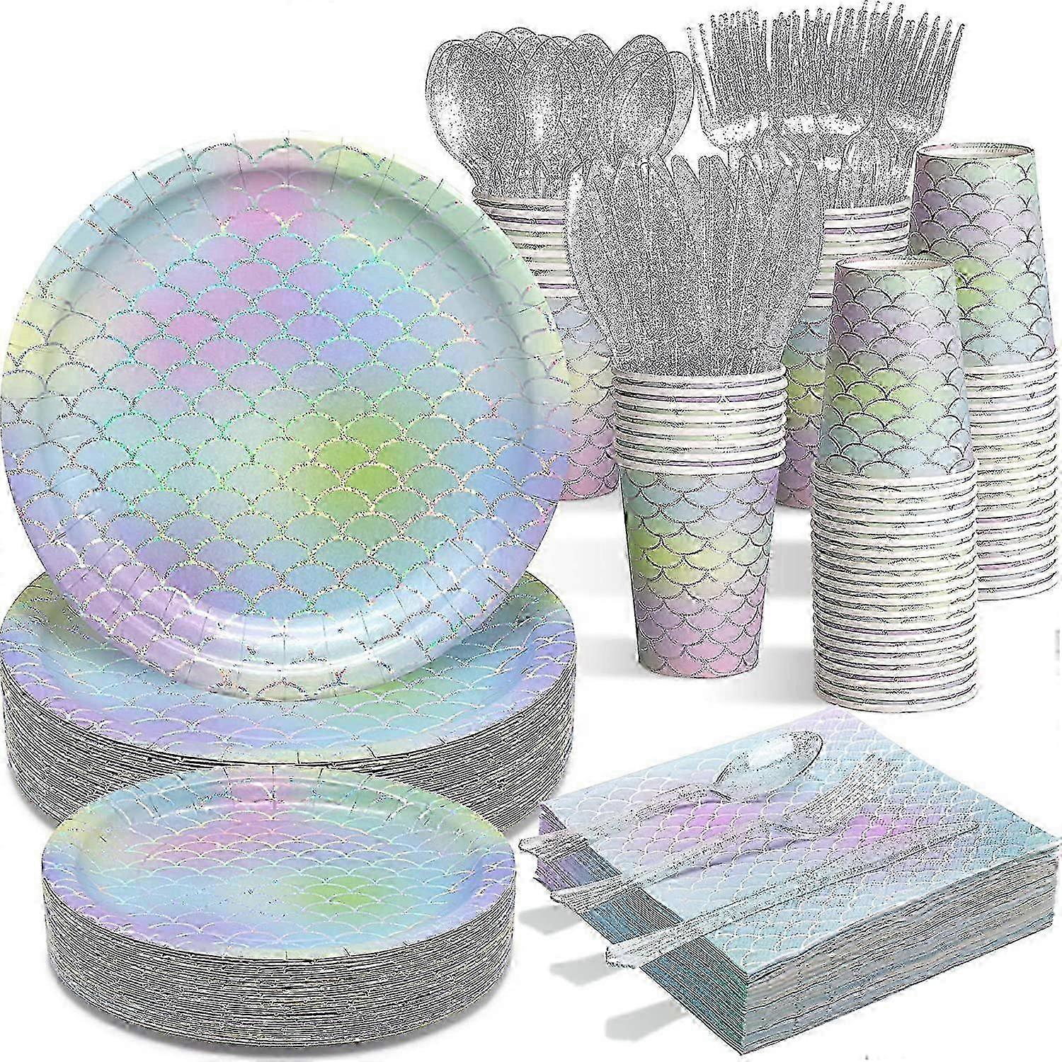 2025 Mermaid Party Supplies - 336 PCS Disposable Dinnerware Set