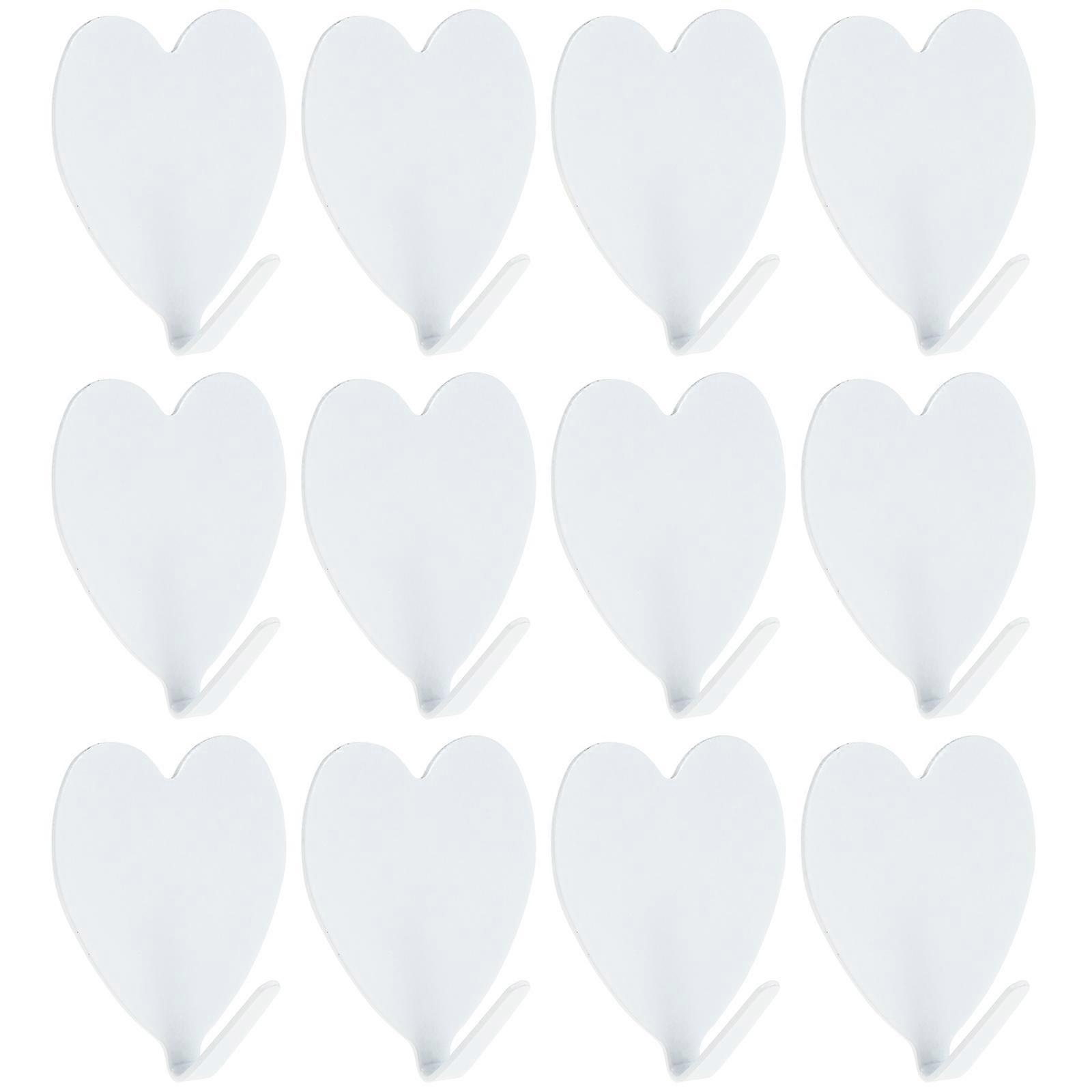 Wall Mounted Hook Heart Design Iron Hanger for Coat Use 12Pcs White Set