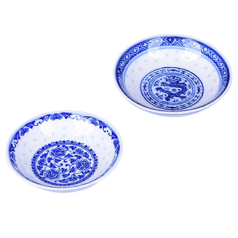 Blue Porcelain Condiment Plates for Serving 2Pcs Ceramic Dishes