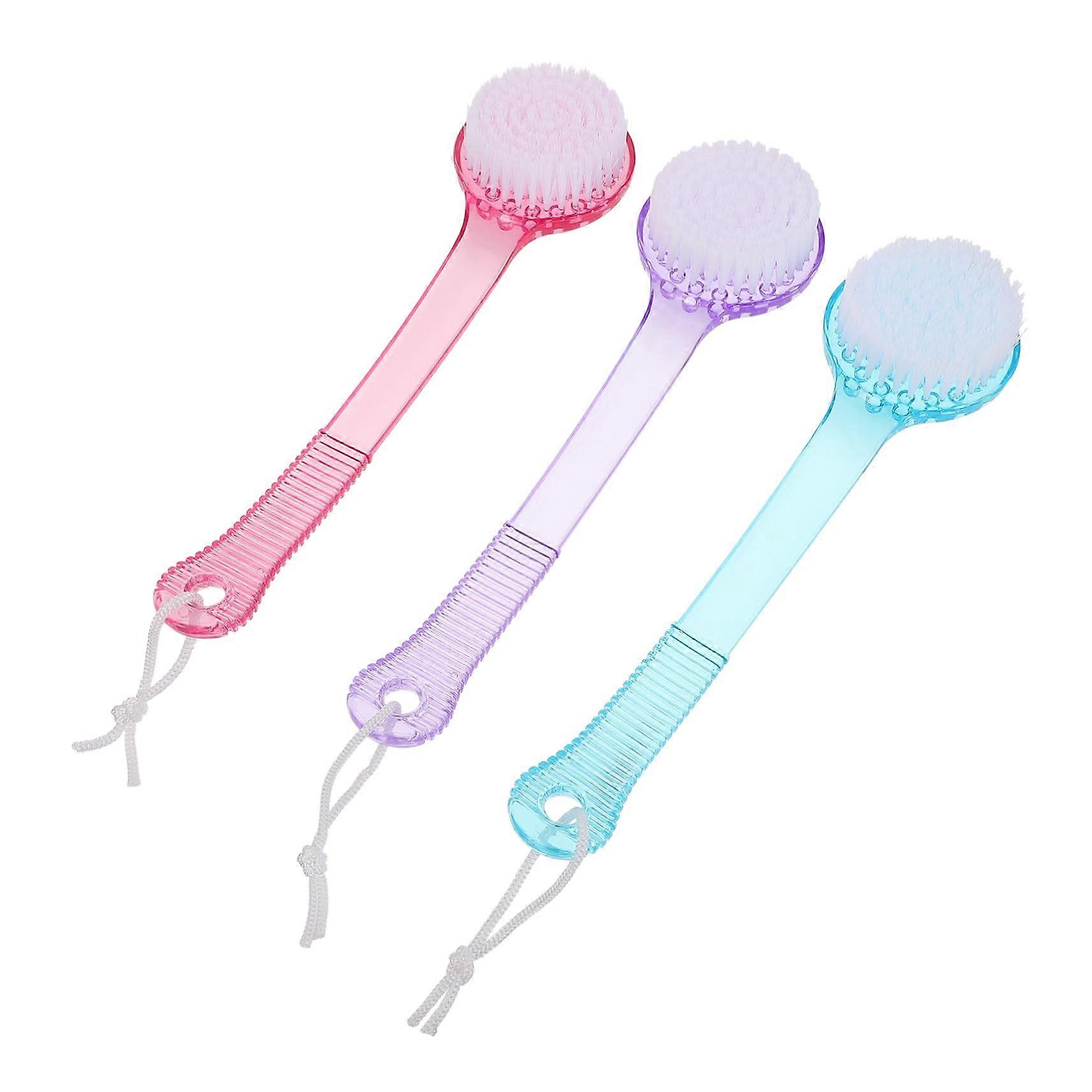 Long Handle Silicone Back Scrubber with Massage Function, DualSided Shower Brush, 3 Pack