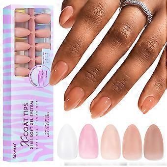 Short Almond Press on Nails 640pcs Precolored Soft Gel Tips 5 Colors Full Cover Set