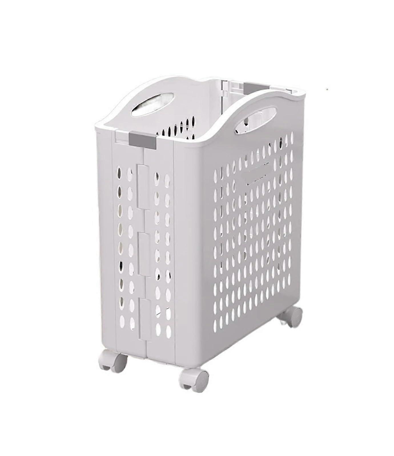 Large Capacity Foldable Laundry Hamper with Wheels for Bathroom Dirty Clothes Storage, White Narrow Model