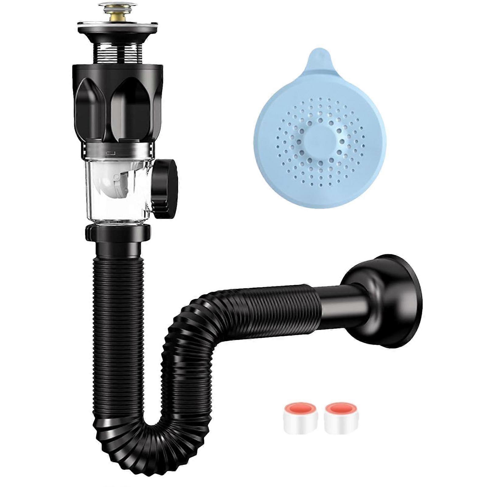 AntiClog Bathroom Sink Drain Kit with Flexible OdorResistant Pipe, RustResistant Tool Installation