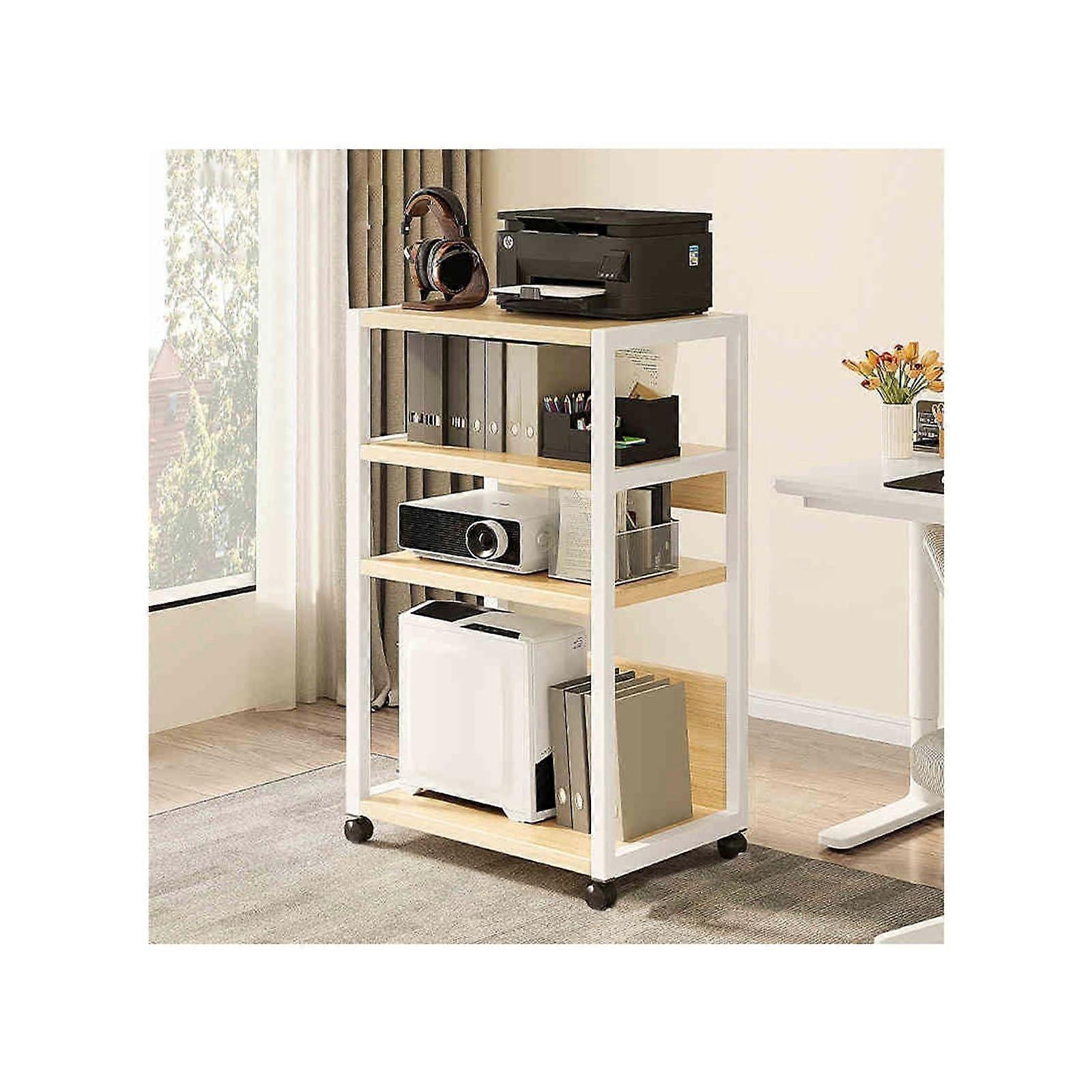 White 4Tier Printer Stand with Storage, Rolling Cart with Lockable Wheels for Home Office