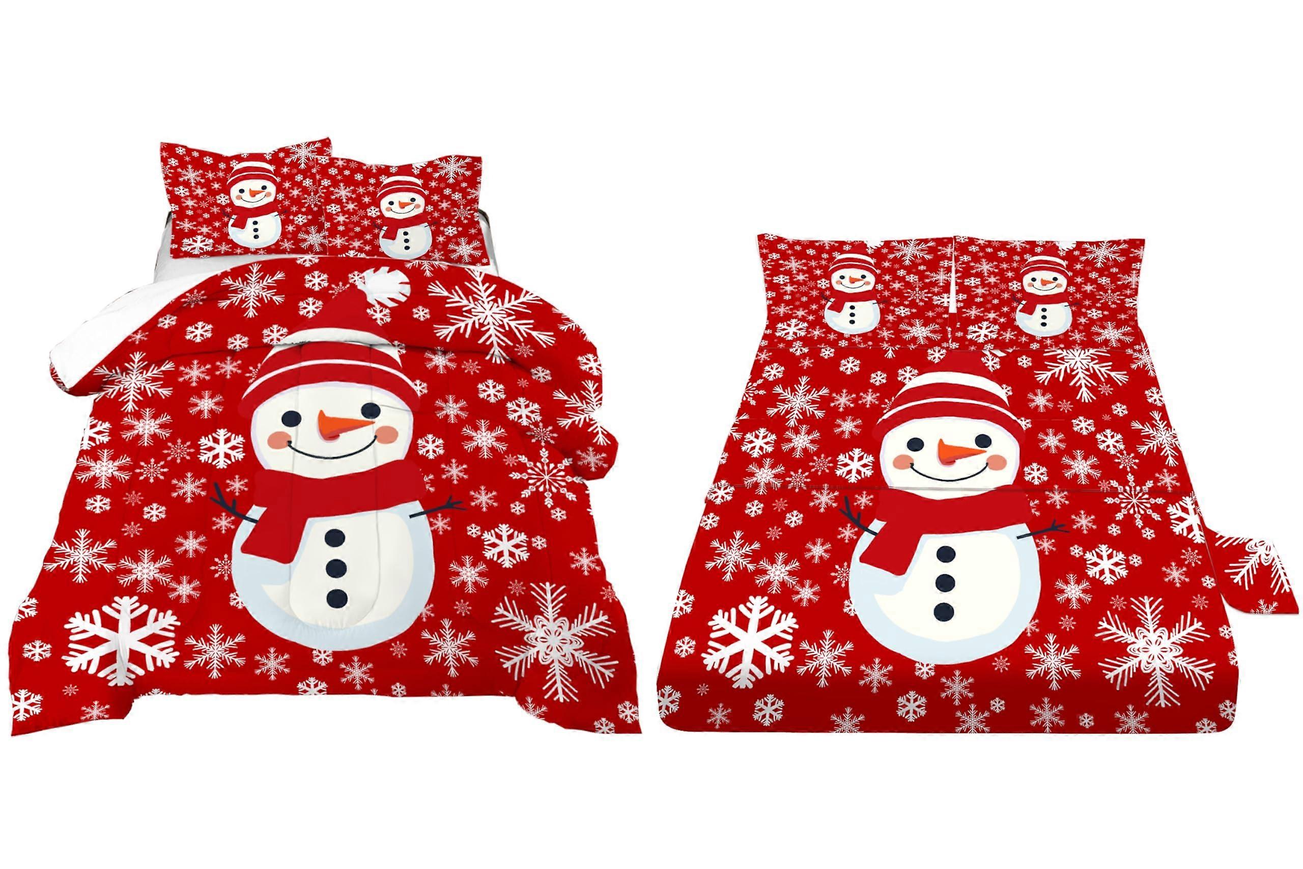 Full Size Christmas Bedding Set with Sheets, 7Piece Snowman Comforter, Soft Festive Design