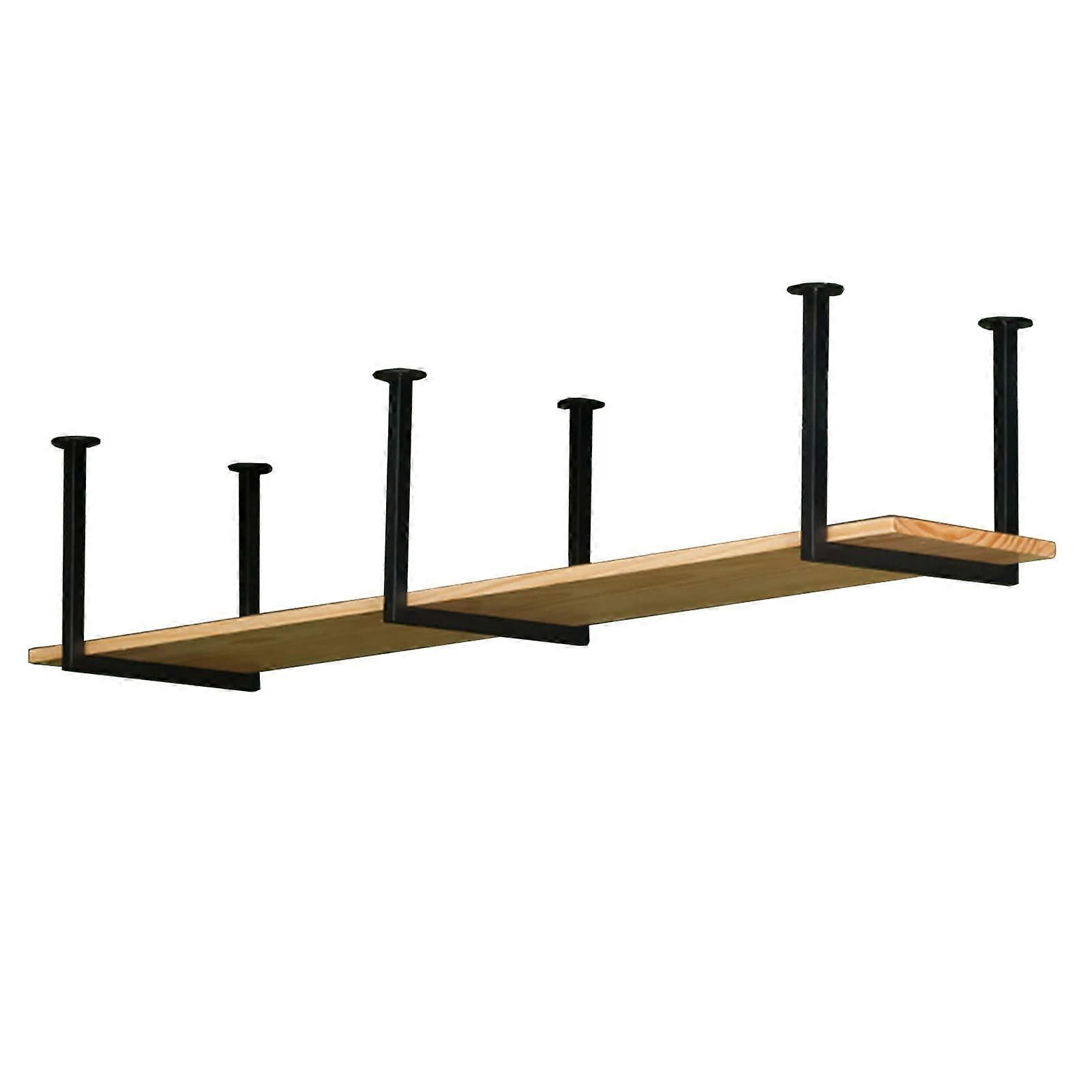 Solid Wood Wall Shelf with Metal Brackets, Rustic Floating Shelf for Kitchen, Bar, or Garage Storage