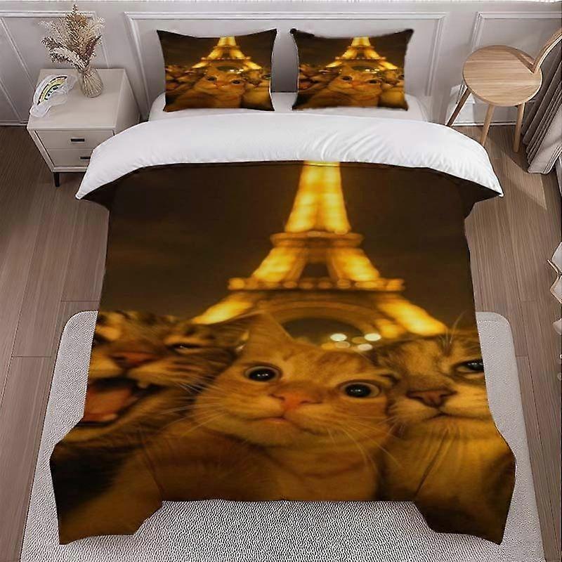 Eiffel Tower Cat Photo Theme Bedding Set Soft and Comfortable