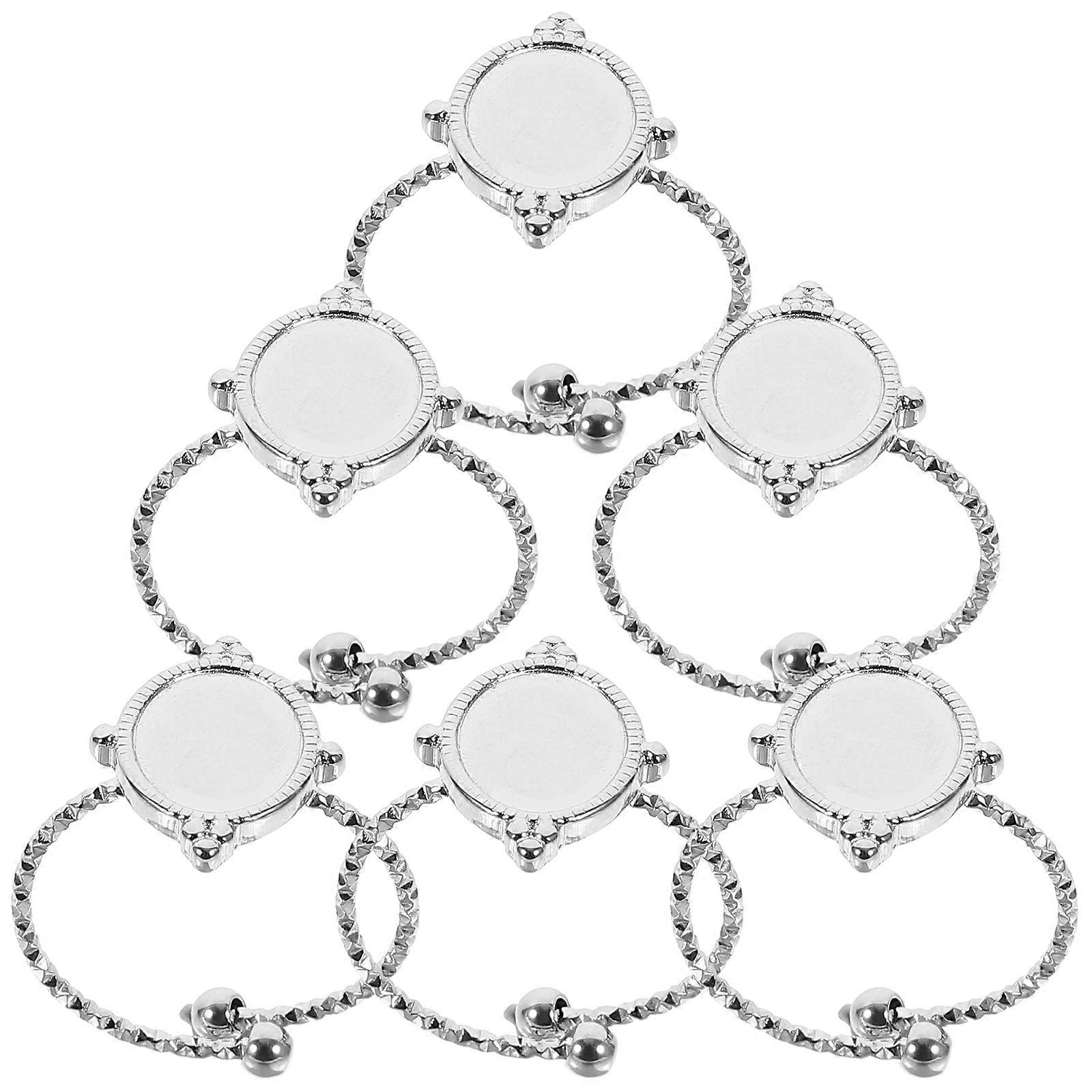 Silver Stainless Steel Ring Blanks Adjustable Ring Blanks for Decoration 6Pcs