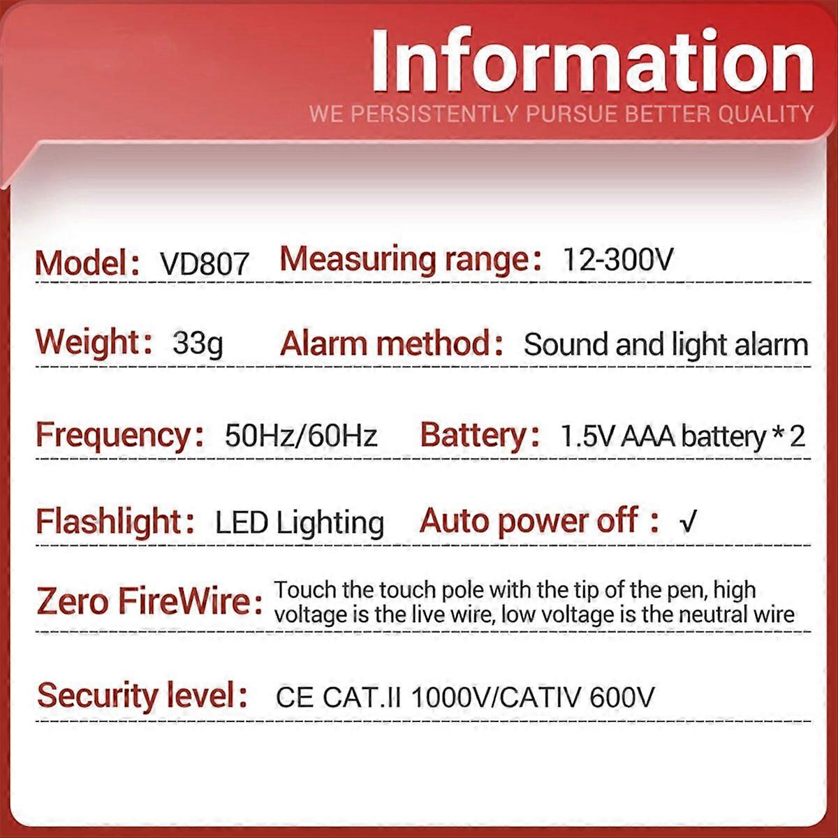  VD807 Digital Voltage Detector Tester Pen(Red)
