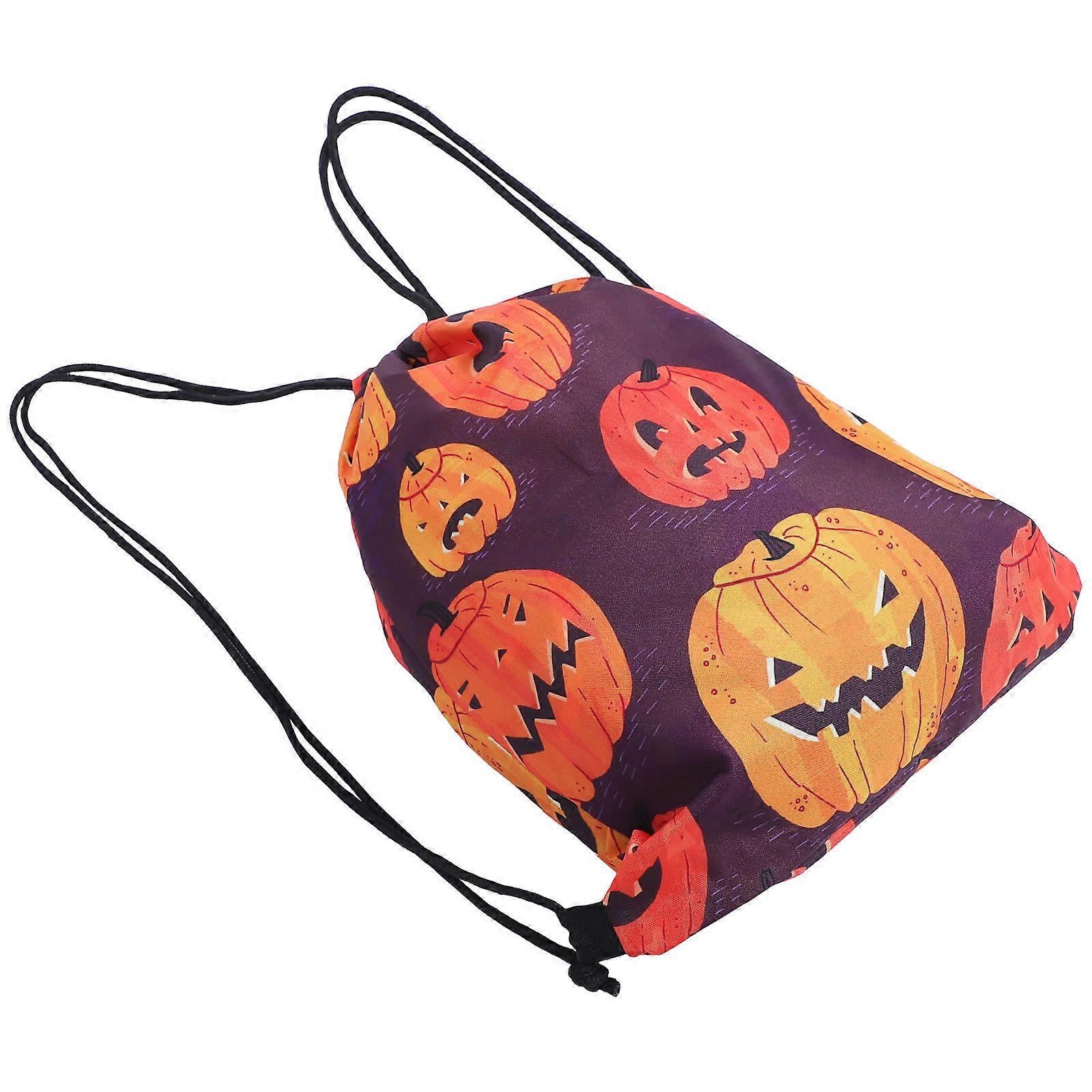 Pumpkin Drawstring Bag Halloween Backpack for Storage Use 2Pcs Waterproof