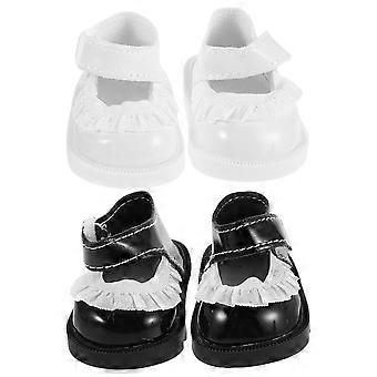 2 pares de sapatos de boneca em miniatura com renda de flores, acessórios para vestir, adereços de cena de casa em miniatura, suprimentos para bonecas recém-nascidas