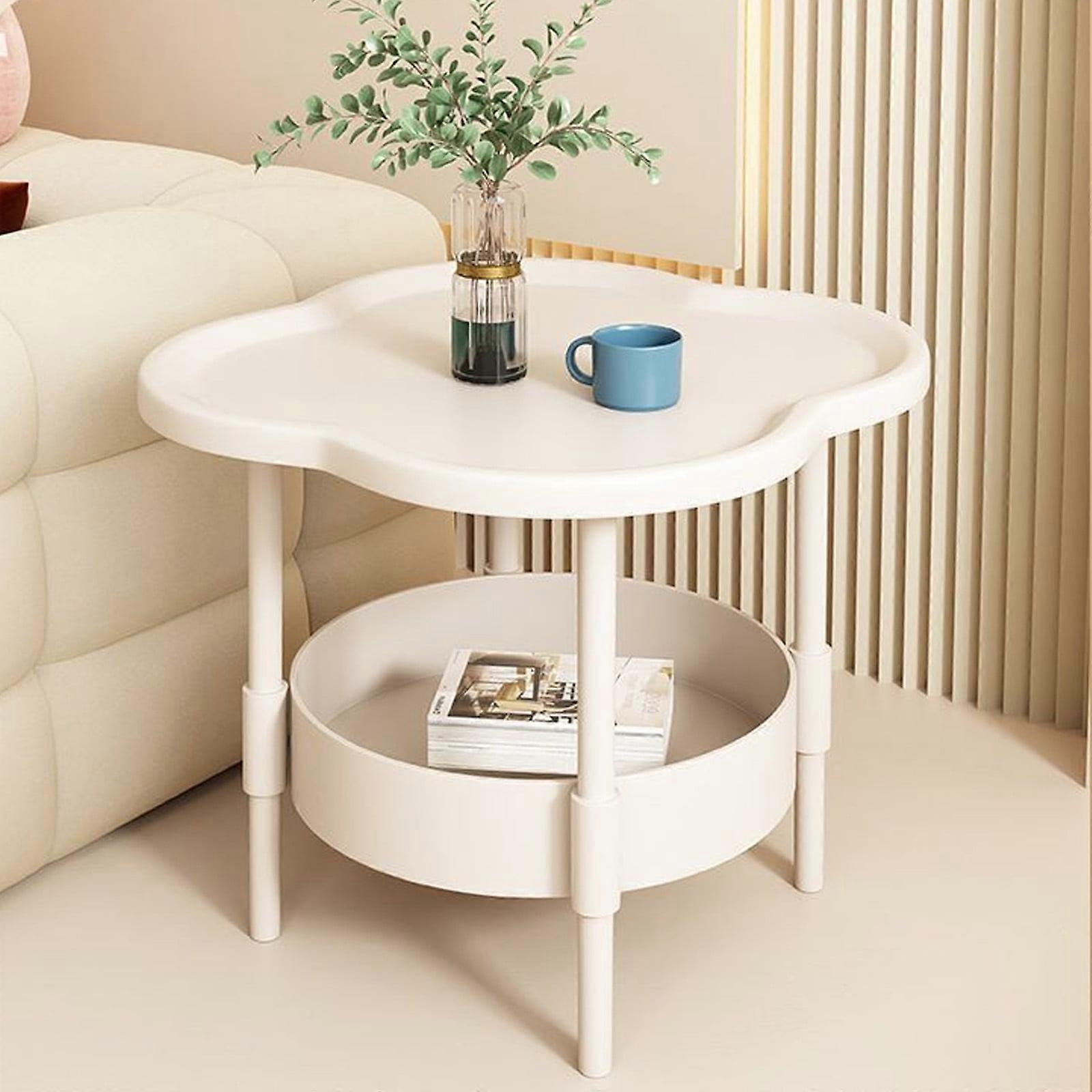 Bedside Table with Storage Shelf, Small Nightstand for Bedroom Sofa, Mobile Side Table with Double Layer Design