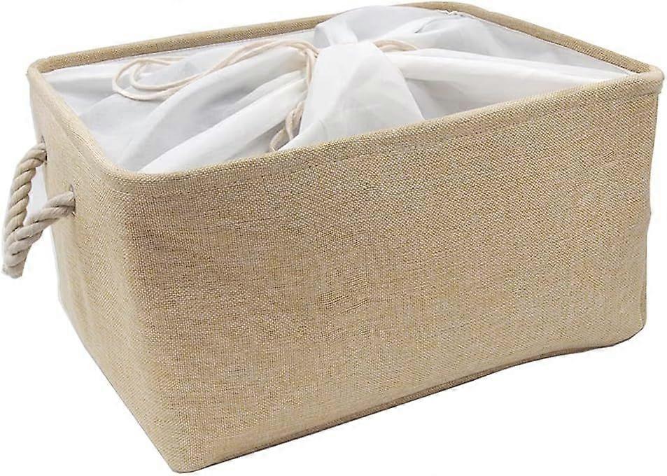 Thick canvas washable storage box with drawstring (Beige. XLarge)