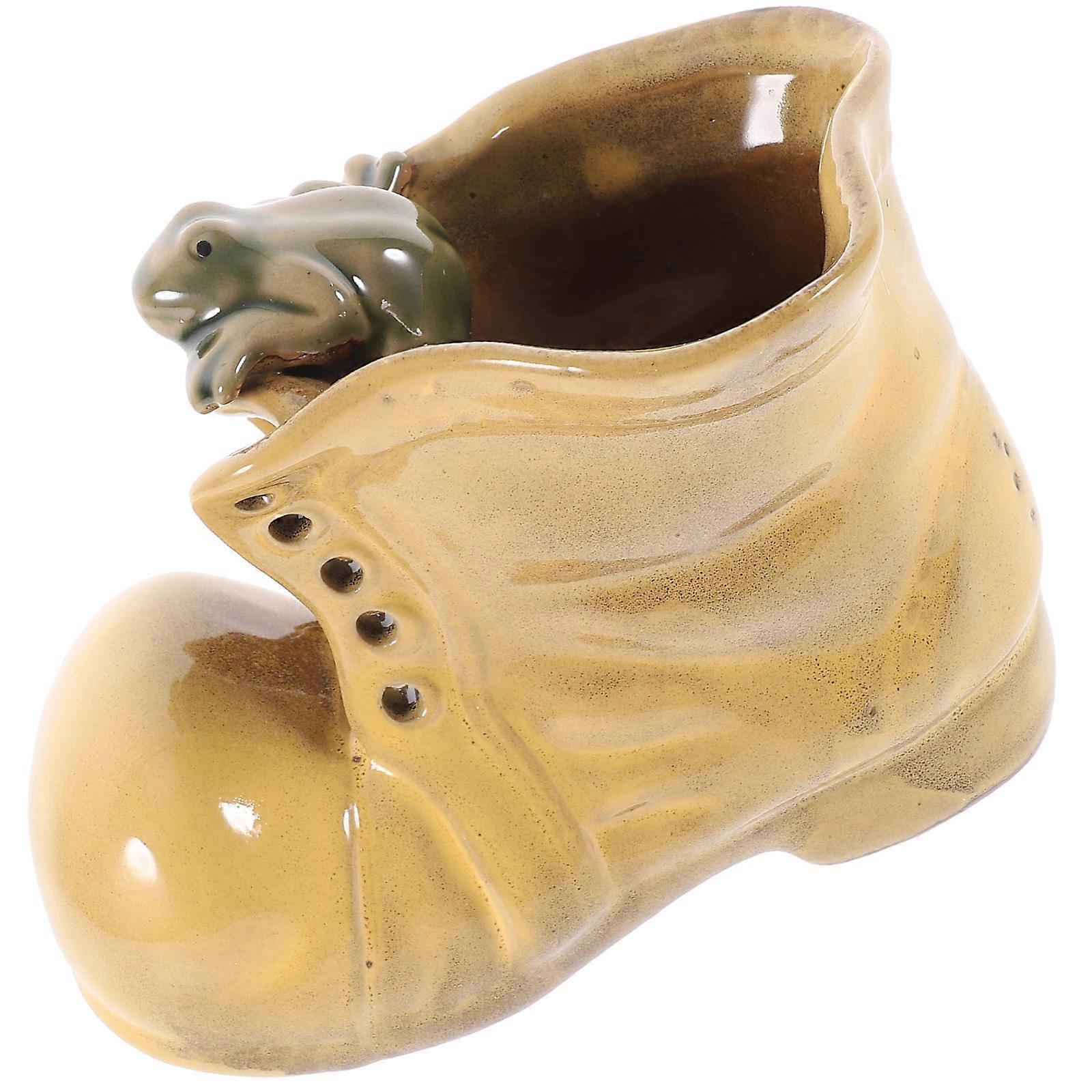 Yellow Ceramic Succulent Flower Pot Boot Planter for Storage 1Pcs