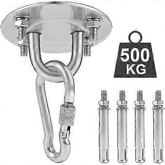 Heavy Duty Swing Stainless Steel Hammock Hook, Ceiling Bracket with Locking Carabiner for Outdoor Hanging